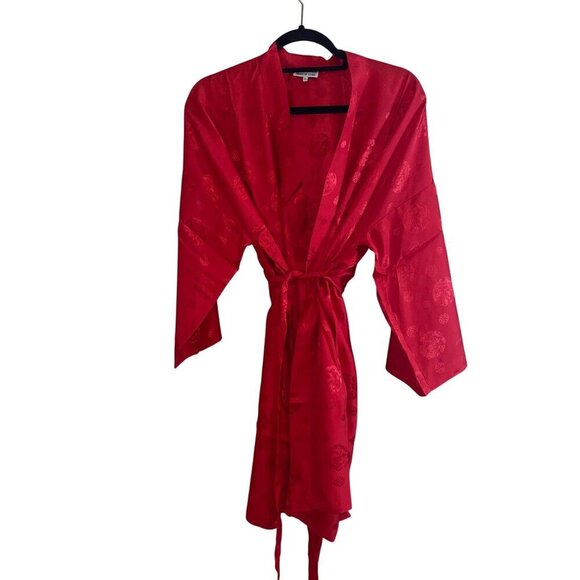 Vintage Womens Robe Size XL Red Belt V Neck Wrap Casual Pure Silk New